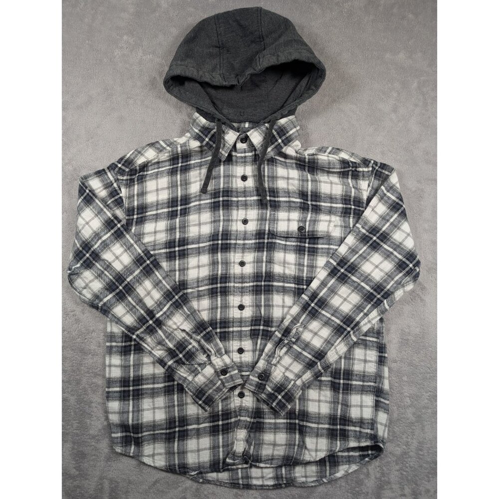 American Eagle Flannel Jacket Mens Medium Plaid Hooded Preppy Streetwear Skater